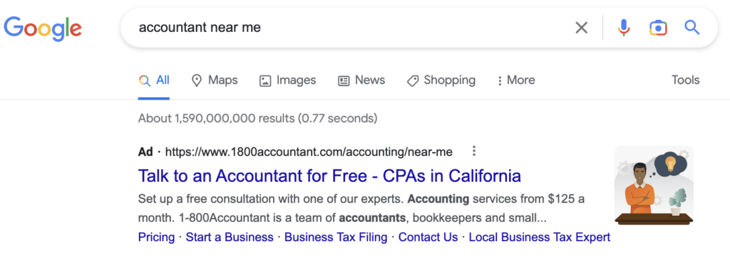 Screenshot of a Google AD SERP.