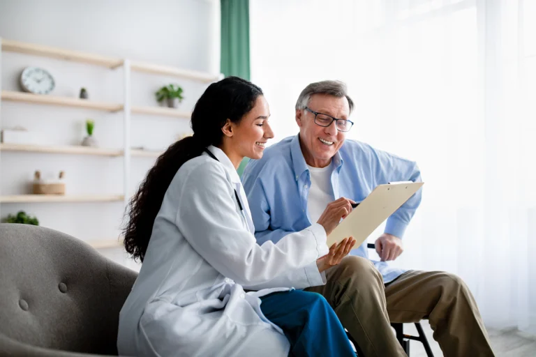 A female doctor is explaining the test results to her patient